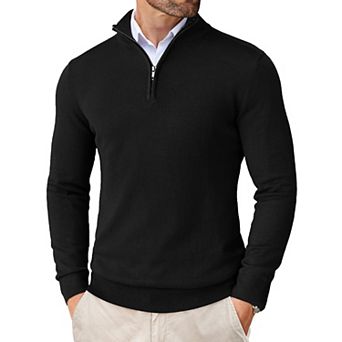 COOFANDY Men' Quarter Zip Up Sweaters Slim Fit Lightweight Mock Neck Pullover Casual Polo Sweater