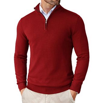 COOFANDY Men' Quarter Zip Up Sweaters Slim Fit Lightweight Mock Neck Pullover Casual Polo Sweater