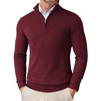 COOFANDY Men' Quarter Zip Up Sweaters Slim Fit Lightweight Mock Neck Pullover Casual Polo Sweater