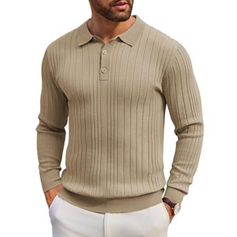 COOFANDY Men' Knit Polo Shirts Long Sleeve Casual Button Down Ribbed Polo Shirt Fashion Golf Shirts