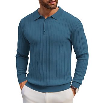 COOFANDY Men' Knit Polo Shirts Long Sleeve Casual Button Down Ribbed Polo Shirt Fashion Golf Shirts