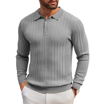 COOFANDY Men' Knit Polo Shirts Long Sleeve Casual Button Down Ribbed Polo Shirt Fashion Golf Shirts