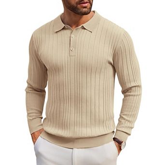COOFANDY Men' Knit Polo Shirts Long Sleeve Casual Button Down Ribbed Polo Shirt Fashion Golf Shirts