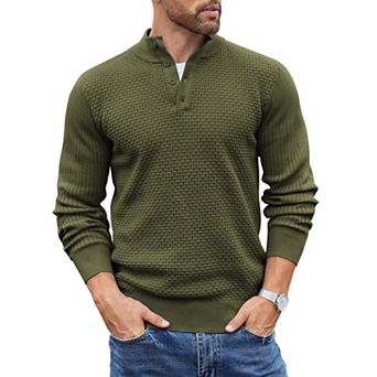 COOFANDY Mens Knit Pullover Sweater Mock Neck Button Sweater Fashion Casual Henley Sweater