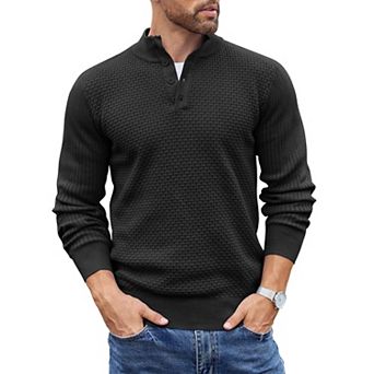 COOFANDY Mens Knit Pullover Sweater Mock Neck Button Sweater Fashion Casual Henley Sweater