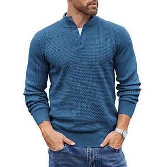 COOFANDY Mens Knit Pullover Sweater Mock Neck Button Sweater Fashion Casual Henley Sweater