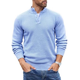 COOFANDY Mens Knit Pullover Sweater Mock Neck Button Sweater Fashion Casual Henley Sweater