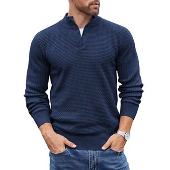 COOFANDY Mens Knit Pullover Sweater Mock Neck Button Sweater Fashion Casual Henley Sweater