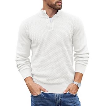 COOFANDY Mens Knit Pullover Sweater Mock Neck Button Sweater Fashion Casual Henley Sweater