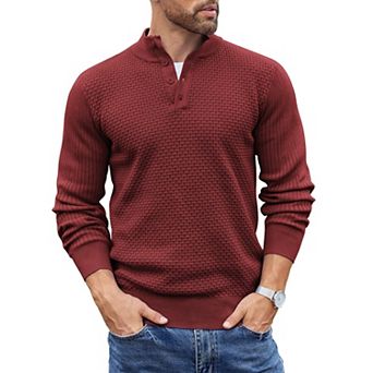 COOFANDY Mens Knit Pullover Sweater Mock Neck Button Sweater Fashion Casual Henley Sweater