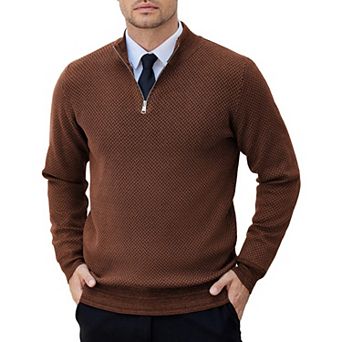 COOFANDY Sweaters for Men Knitted Quarter Zip Up Pullover Mock Neck Business Casual Sweater