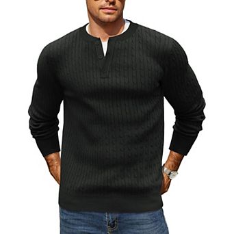 COOFANDY Mens Henley Long Sleeve Sweater Pullover Crewneck Sweater Slim Fit Dress Sweater