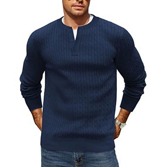 COOFANDY Mens Henley Long Sleeve Sweater Pullover Crewneck Sweater Slim Fit Dress Sweater