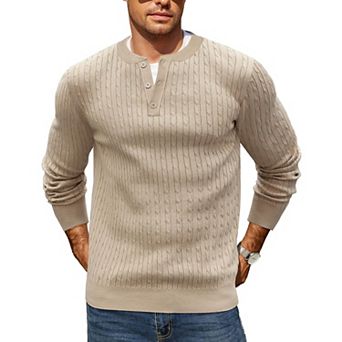 COOFANDY Mens Henley Long Sleeve Sweater Pullover Crewneck Sweater Slim Fit Dress Sweater