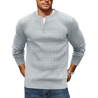 COOFANDY Mens Henley Long Sleeve Sweater Pullover Crewneck Sweater Slim Fit Dress Sweater