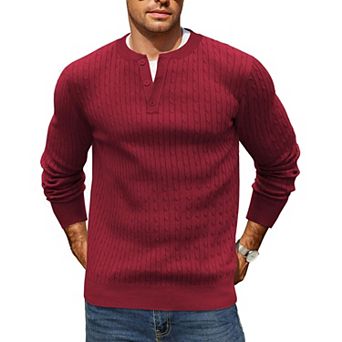COOFANDY Mens Henley Long Sleeve Sweater Pullover Crewneck Sweater Slim Fit Dress Sweater