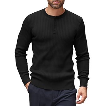 COOFANDY Mens Henley Sweater Long Sleeve Knit Shirts Lightweight Button Down Pullover Shirts