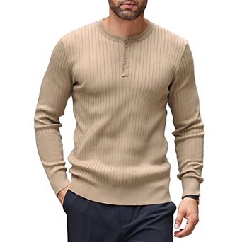 COOFANDY Mens Henley Sweater Long Sleeve Knit Shirts Lightweight Button Down Pullover Shirts