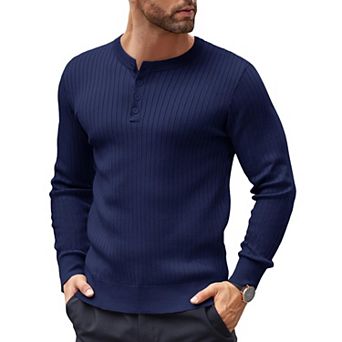 COOFANDY Mens Henley Sweater Long Sleeve Knit Shirts Lightweight Button Down Pullover Shirts