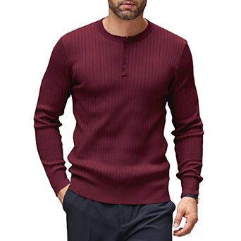 COOFANDY Mens Henley Sweater Long Sleeve Knit Shirts Lightweight Button Down Pullover Shirts