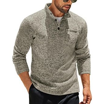 COOFANDY Men' Button Henley Sweater Casual Knitted Sweatshirt Mock Neck Fleece Pullover with Pocket