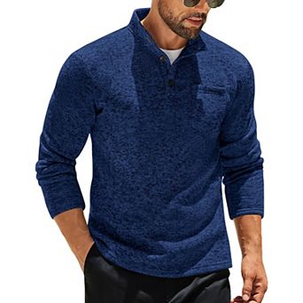 COOFANDY Men' Button Henley Sweater Casual Knitted Sweatshirt Mock Neck Fleece Pullover with Pocket