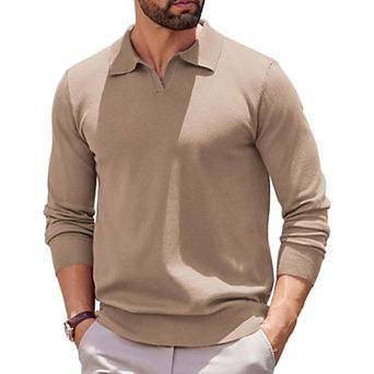 COOFANDY Long Sleeve Polo Shirts for Men Knit Polo Sweater Lightweight Ribbed Pullover Sweater