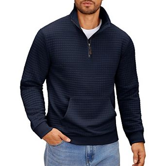 COOFANDY Men' 1/4 Zipper Polo Sweatshirt Fashion Waffle Hoodies Quarter Zip Mock Neck Sweatshirt