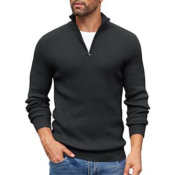 COOFANDY Men' 1/4 Zip Sweater Mock Neck Pullover Sweaters Ribbed Slim Fit Knitted Sweater