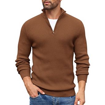 COOFANDY Men' 1/4 Zip Sweater Mock Neck Pullover Sweaters Ribbed Slim Fit Knitted Sweater