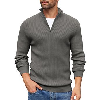 COOFANDY Men' 1/4 Zip Sweater Mock Neck Pullover Sweaters Ribbed Slim Fit Knitted Sweater