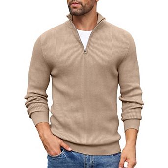 COOFANDY Men' 1/4 Zip Sweater Mock Neck Pullover Sweaters Ribbed Slim Fit Knitted Sweater