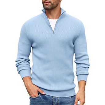 COOFANDY Men' 1/4 Zip Sweater Mock Neck Pullover Sweaters Ribbed Slim Fit Knitted Sweater