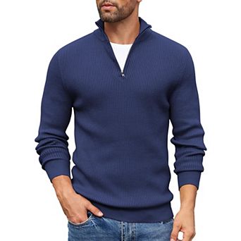 COOFANDY Men' 1/4 Zip Sweater Mock Neck Pullover Sweaters Ribbed Slim Fit Knitted Sweater