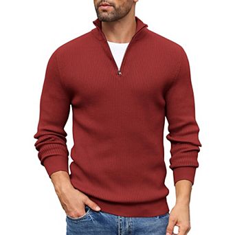 COOFANDY Men' 1/4 Zip Sweater Mock Neck Pullover Sweaters Ribbed Slim Fit Knitted Sweater