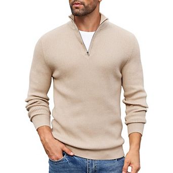 COOFANDY Men' 1/4 Zip Sweater Mock Neck Pullover Sweaters Ribbed Slim Fit Knitted Sweater
