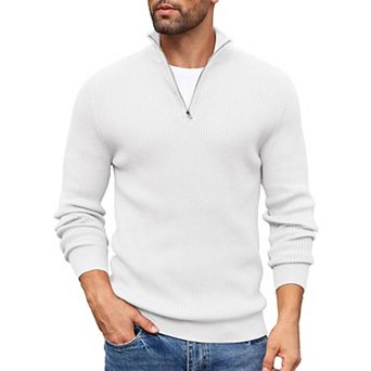 COOFANDY Men' 1/4 Zip Sweater Mock Neck Pullover Sweaters Ribbed Slim Fit Knitted Sweater