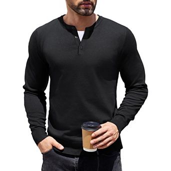 COOFANDY Mens Henley Shirts Knit Long Sleeve Pullover Shirts Fashion Casual Henley Button Sweater