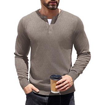 COOFANDY Mens Henley Shirts Knit Long Sleeve Pullover Shirts Fashion Casual Henley Button Sweater