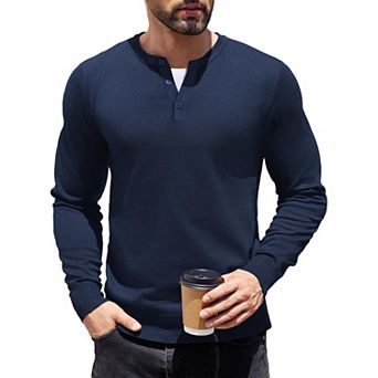 COOFANDY Mens Henley Shirts Knit Long Sleeve Pullover Shirts Fashion Casual Henley Button Sweater