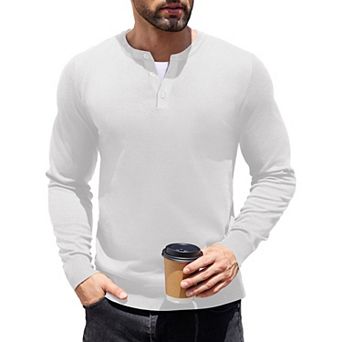 COOFANDY Mens Henley Shirts Knit Long Sleeve Pullover Shirts Fashion Casual Henley Button Sweater
