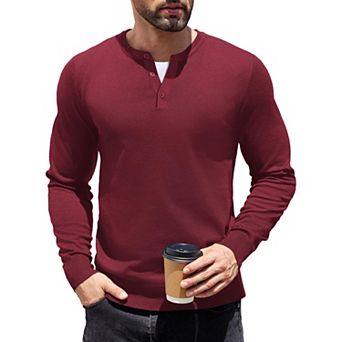COOFANDY Mens Henley Shirts Knit Long Sleeve Pullover Shirts Fashion Casual Henley Button Sweater