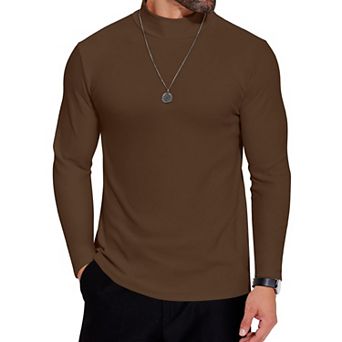 COOFANDY Mens Mock Neck Shirts 2 Pack Fleece Long Sleeve Basic Turtle Neck Shirt