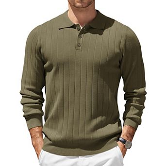 COOFANDY Long Sleeve Polo Shirts for Men Casual Knit Sweater Vintage Button Up Polo Sweaters