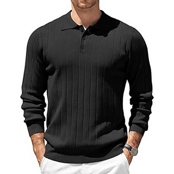 COOFANDY Long Sleeve Polo Shirts for Men Casual Knit Sweater Vintage Button Up Polo Sweaters