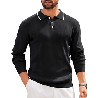 COOFANDY Long Sleeve Polo Shirts for Men Casual Knit Sweater Vintage Button Up Polo Sweaters