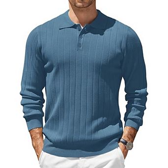 COOFANDY Long Sleeve Polo Shirts for Men Casual Knit Sweater Vintage Button Up Polo Sweaters