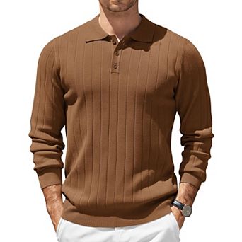 COOFANDY Long Sleeve Polo Shirts for Men Casual Knit Sweater Vintage Button Up Polo Sweaters