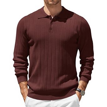 COOFANDY Long Sleeve Polo Shirts for Men Casual Knit Sweater Vintage Button Up Polo Sweaters