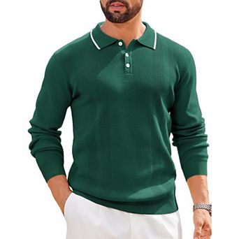 COOFANDY Long Sleeve Polo Shirts for Men Casual Knit Sweater Vintage Button Up Polo Sweaters